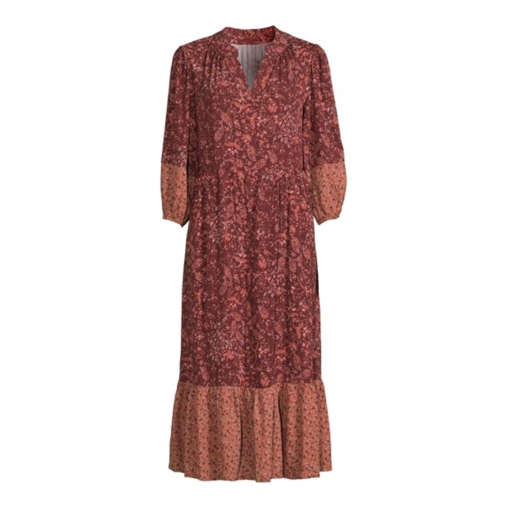 NWT Boho Mixed Red Floral Print Midi Dress
